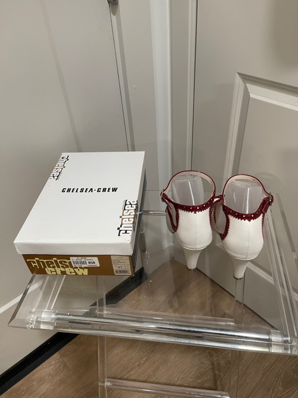 Chelsea Crew Escada Wine and White Cutout Peep-Toe Ankle-Strap Heels - Picture 3 of 5